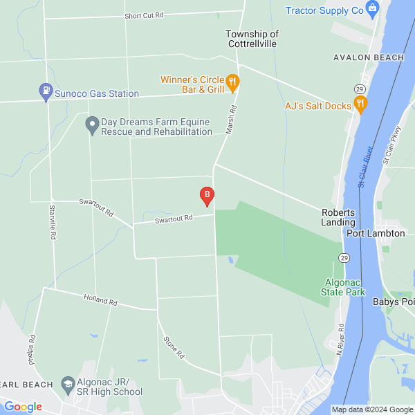 Cones Plumbing location map: 8222 Marsh Road, Clay Township, Michigan
