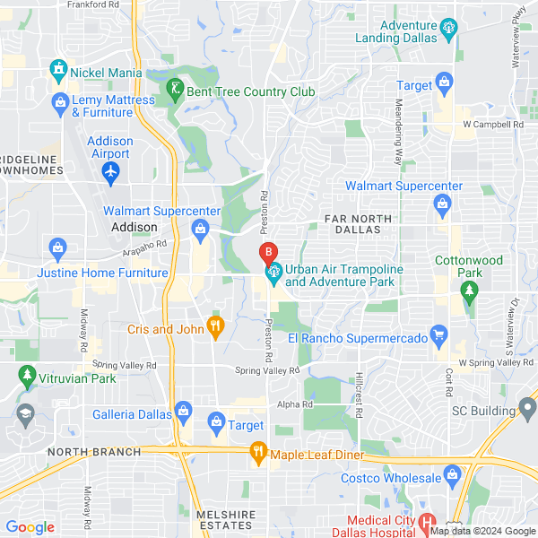 Dallas Towing Service location map: 15150 Preston Rd, Dallas, TX