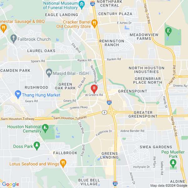 Glory of God Ministries location map: 550 Greens Rd, Houston, Texas